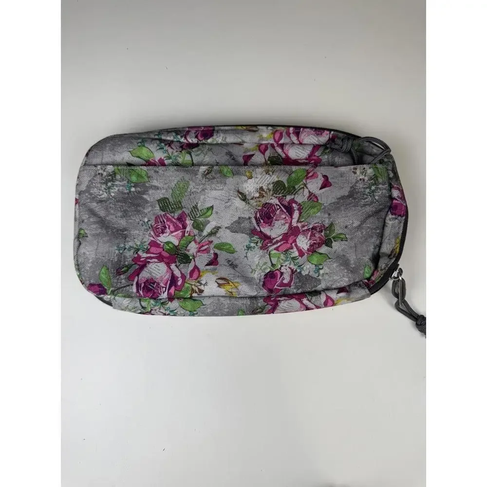 Jansport Concrete Gray Pink Floral Girls Pencil Calculator Bag Multi School